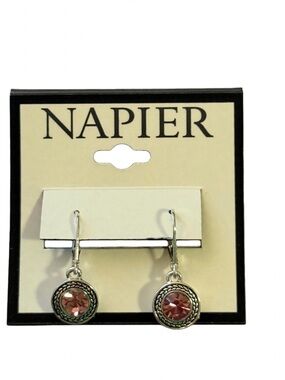 Napier Silver-Tone Pink Crystal Drop Earrings
